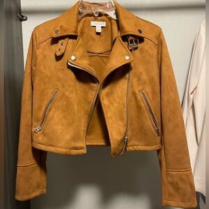 Topshop Camel Suede Moto Jacket